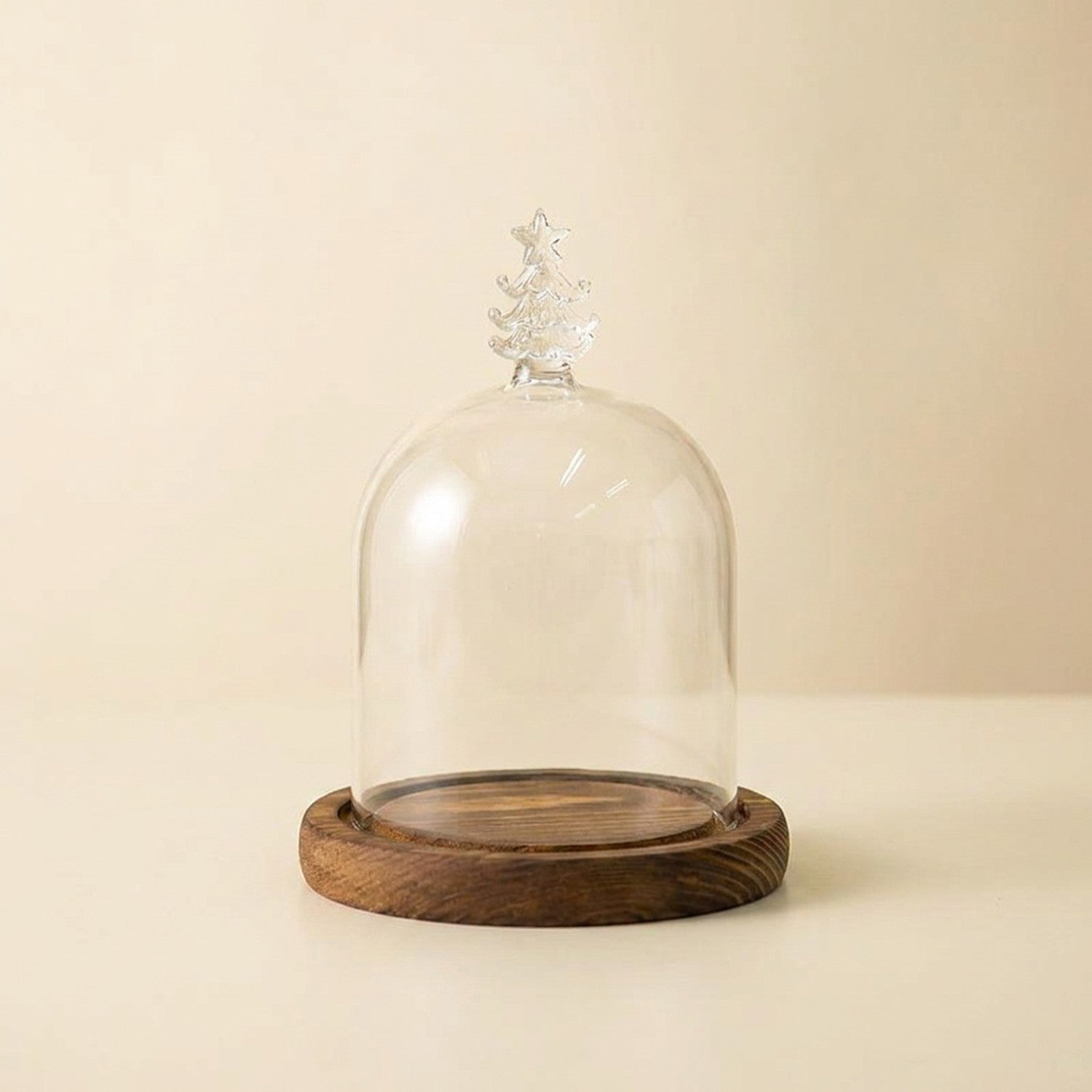 Cloche verre silhouette sapin de Noël base bois