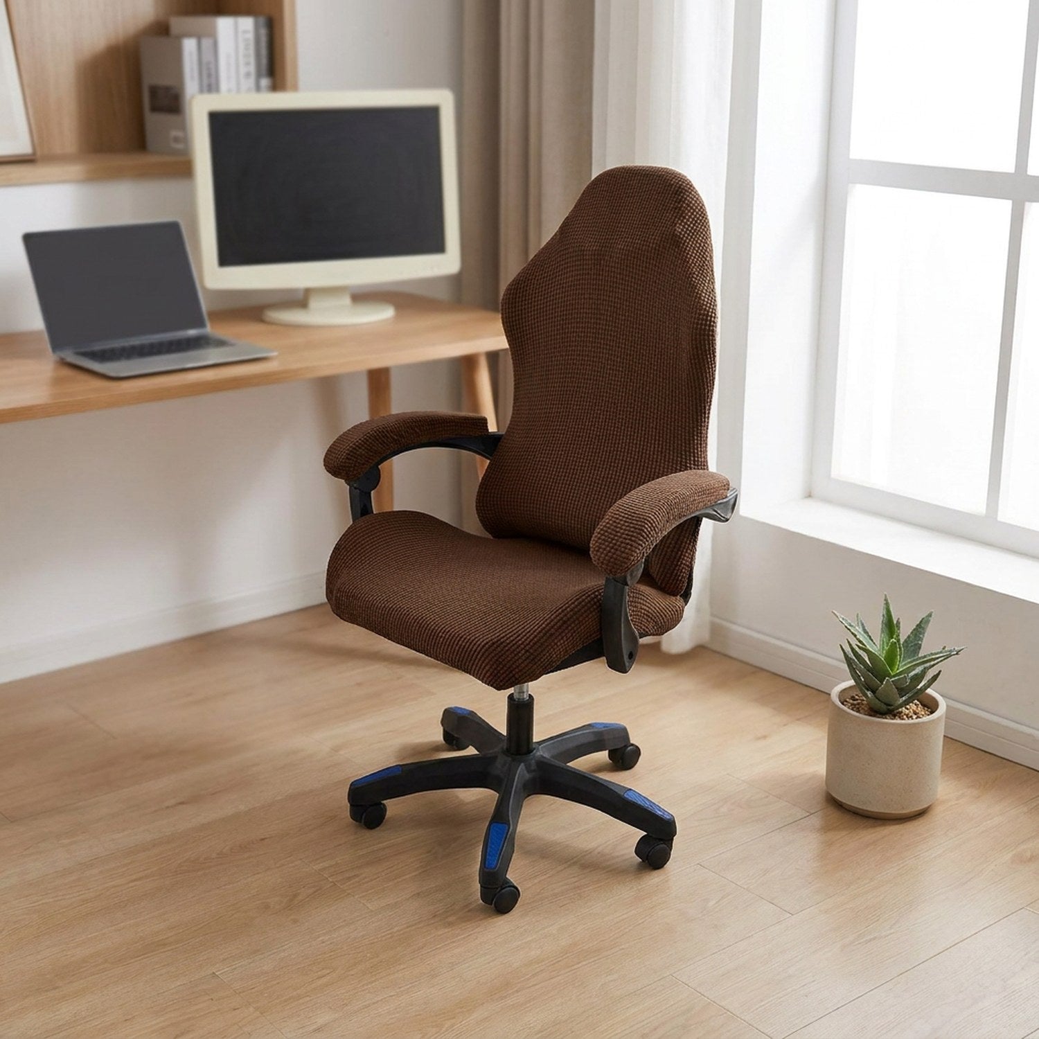 Housse de chaise gaming marron en tissu maille