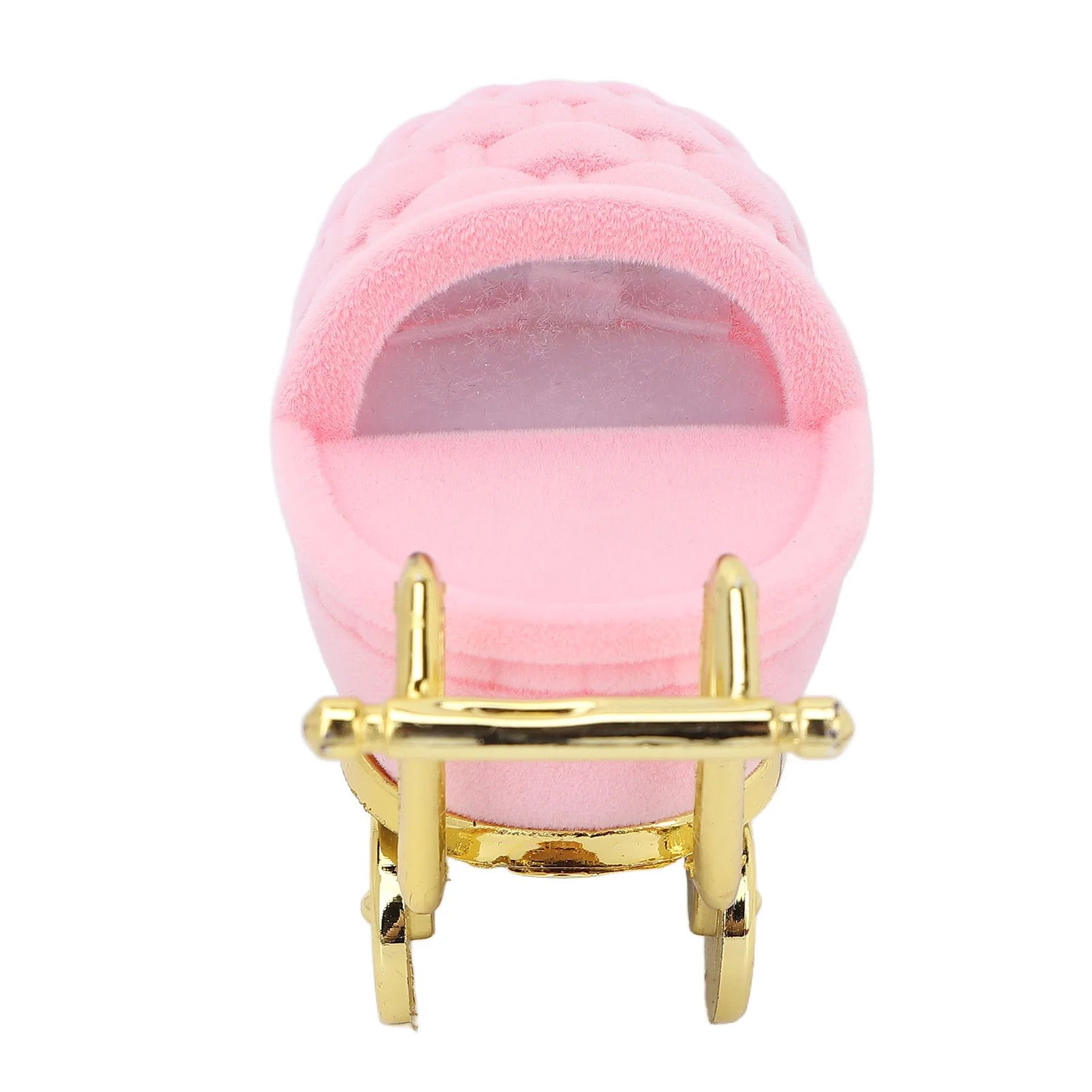Vue de face coffret à bijoux landau rose avec châssis doré