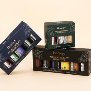 Coffrets huiles essentielles lot 3 5 et 6 pcs en vert bleu et noir