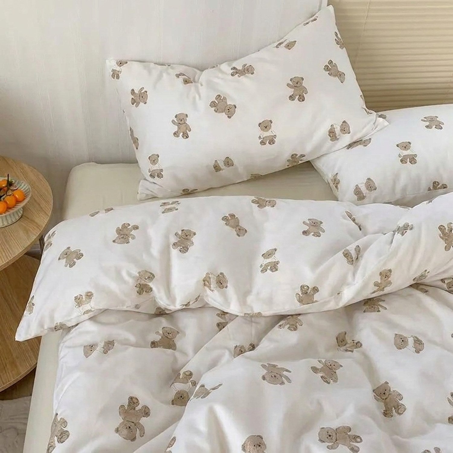 Housse de couette blanche motif ourson simple semé