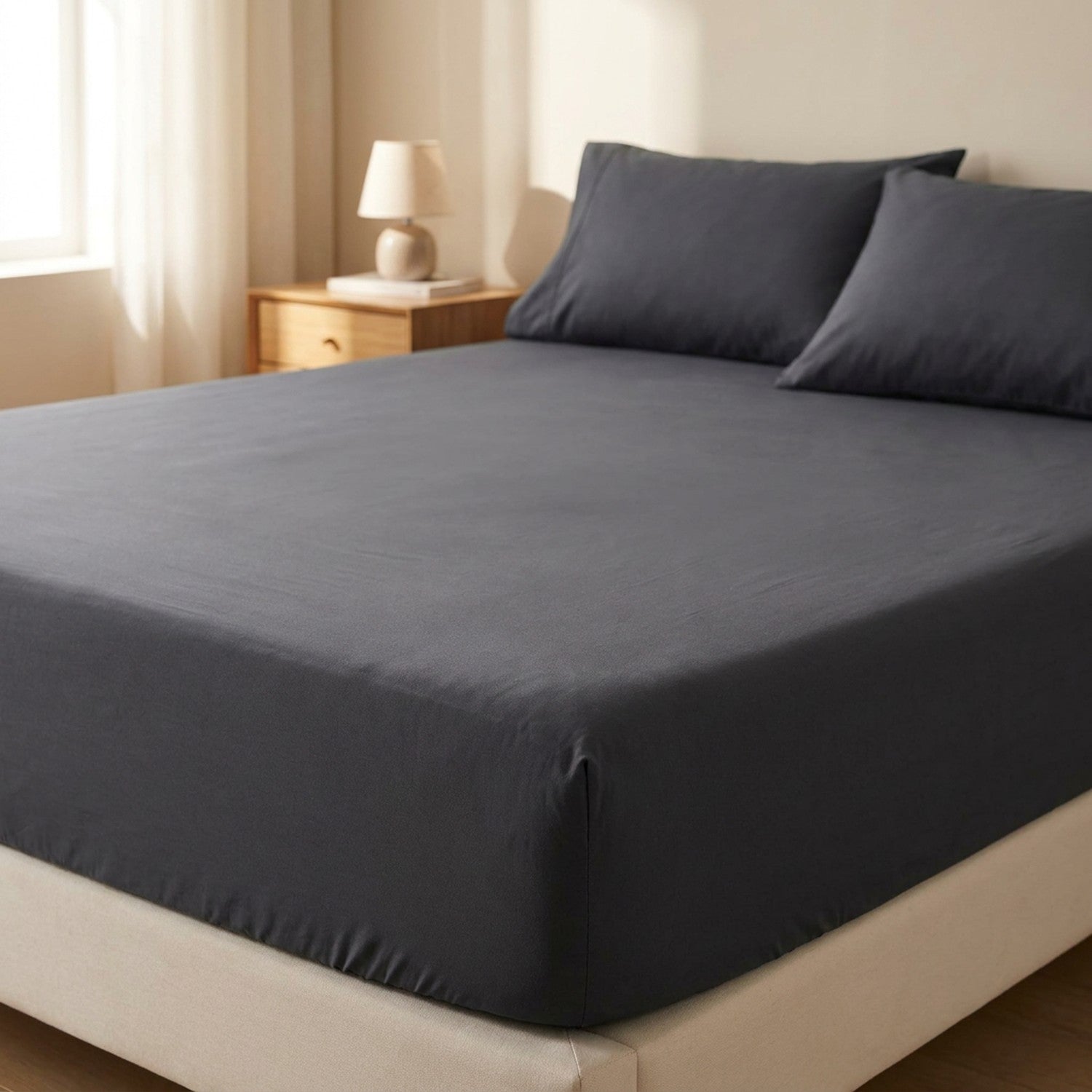 Drap-housse en coton égyptien coloris anthracite