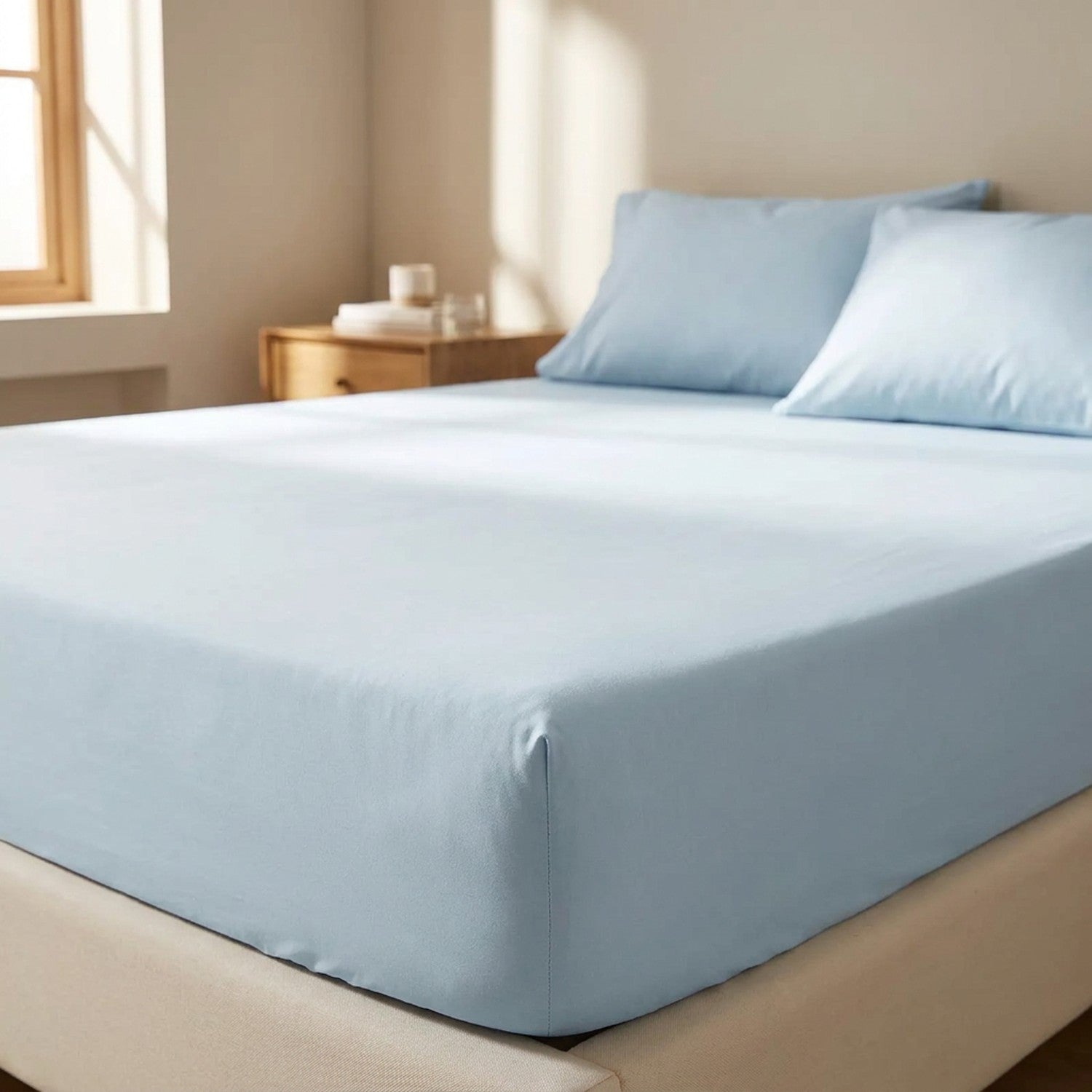 Drap-housse en coton égyptien coloris bleu ciel