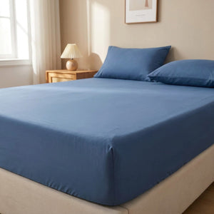 Drap-housse en coton égyptien coloris bleu denim