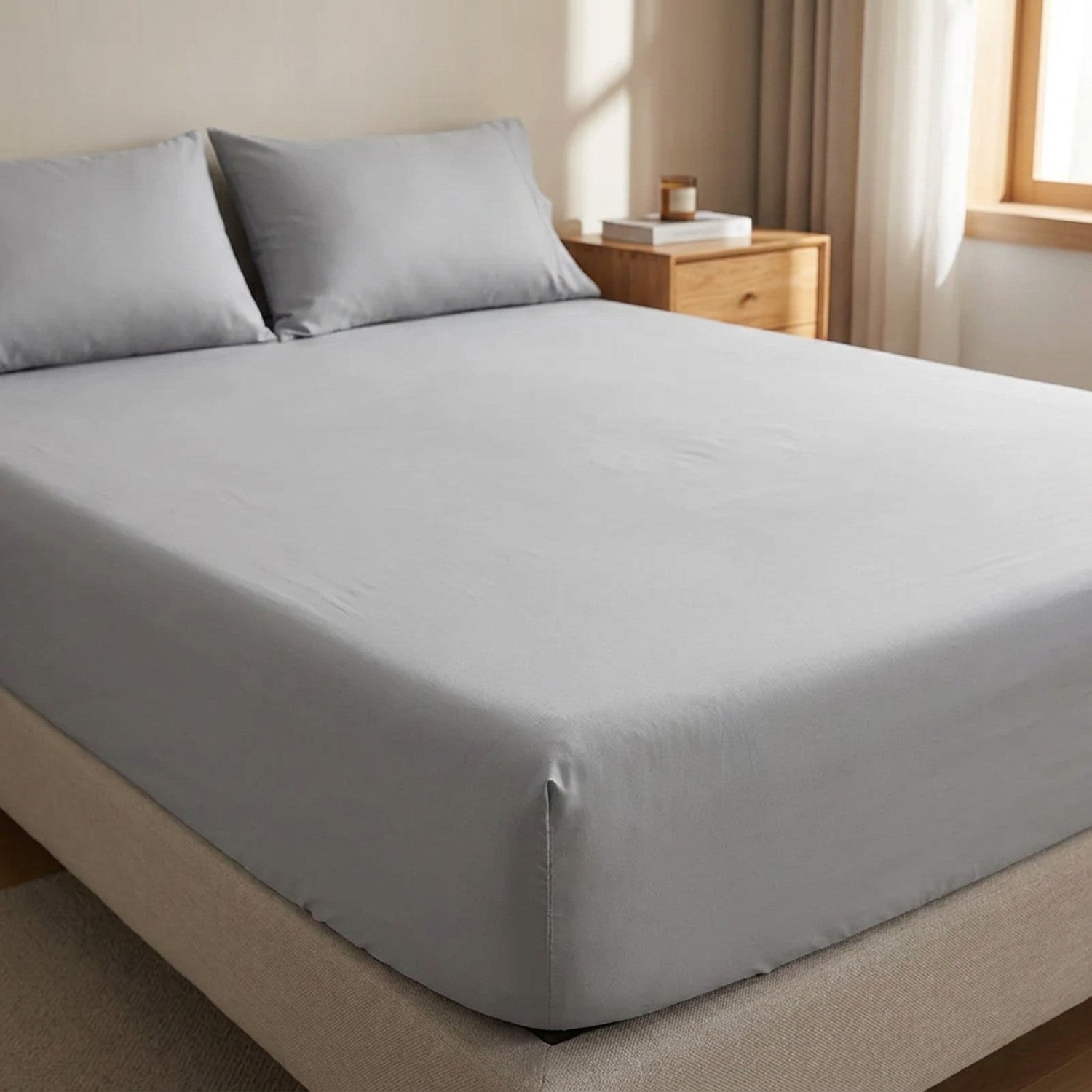 Drap-housse en coton égyptien coloris gris