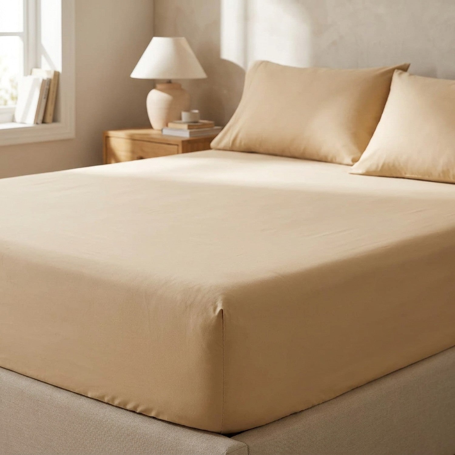 Drap-housse en coton égyptien coloris sable