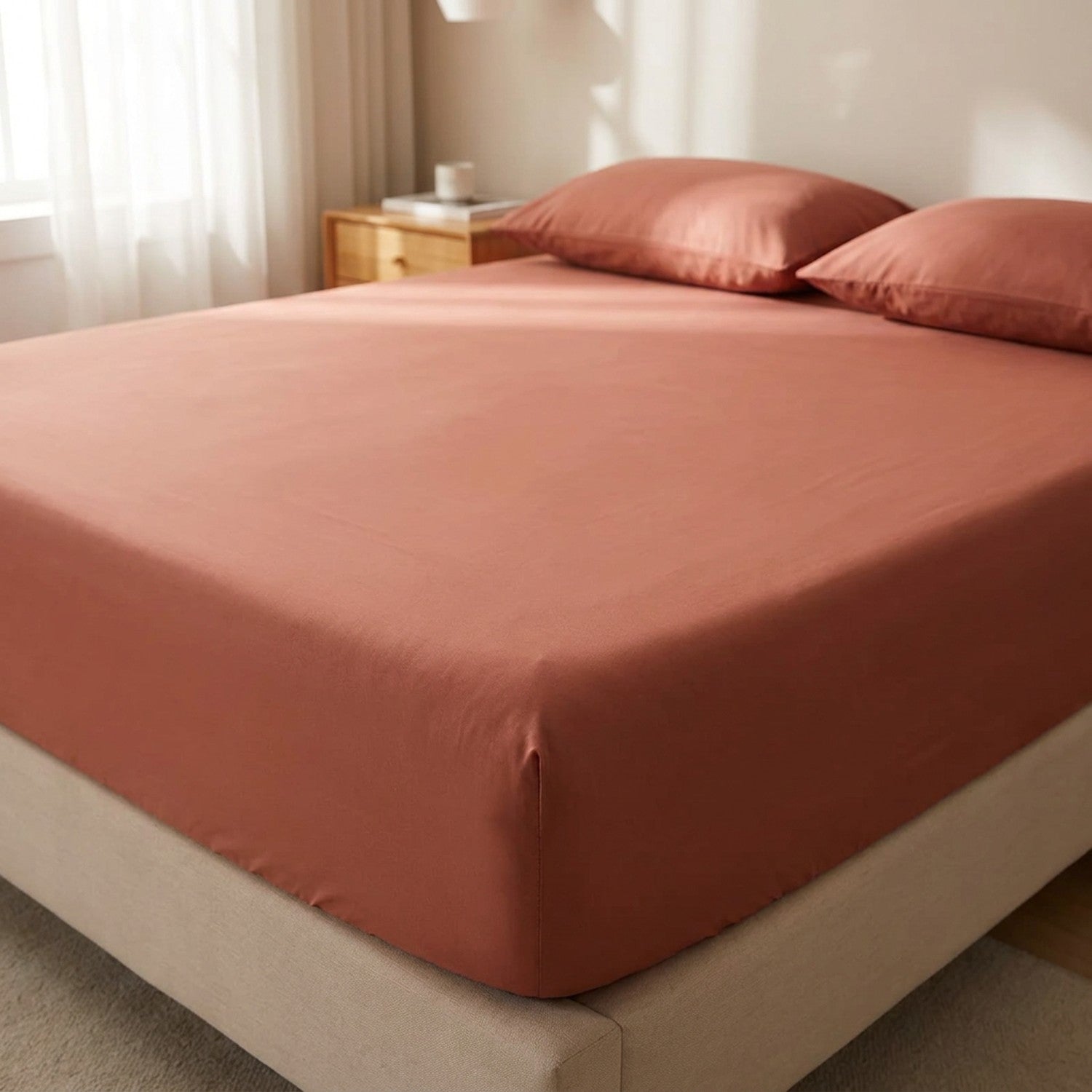 Drap-housse en coton égyptien coloris terracotta