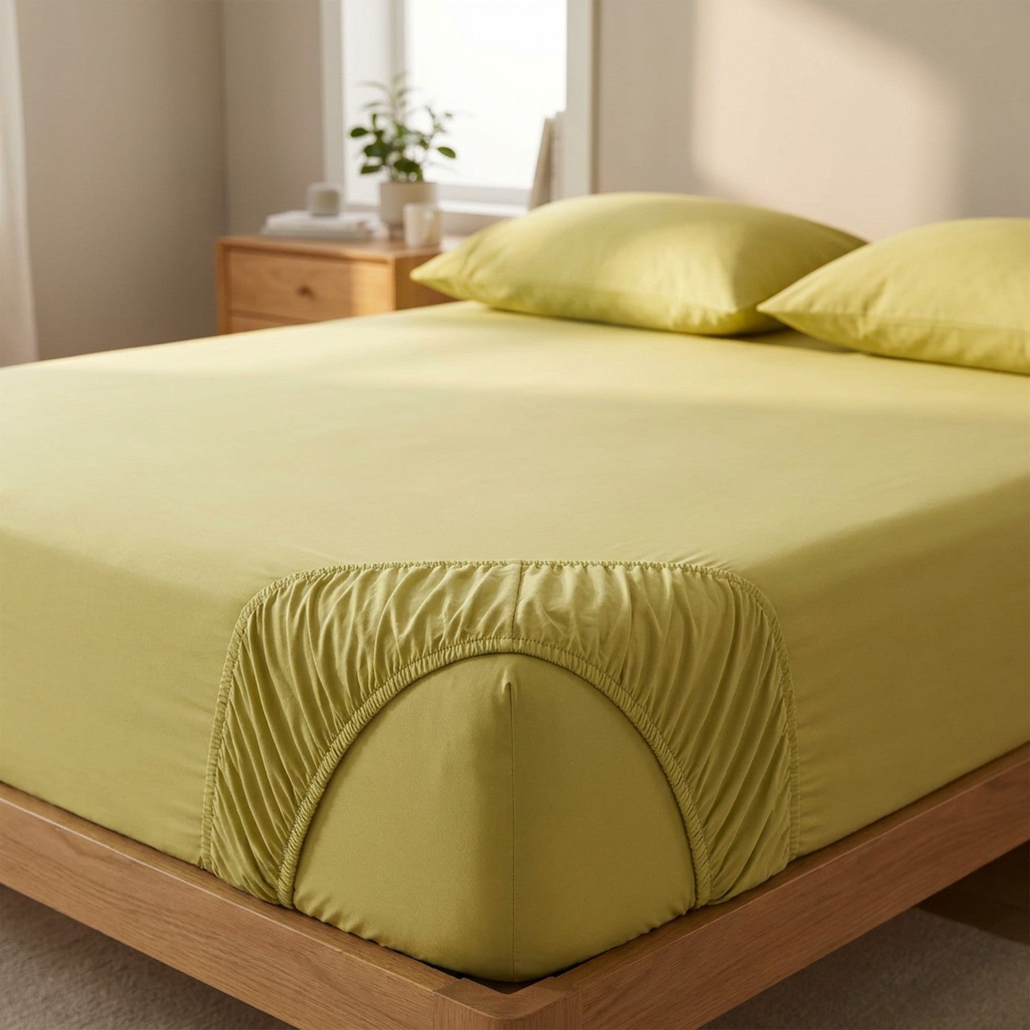 Drap-housse en coton égyptien coloris vert anis