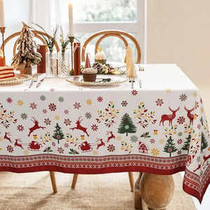 Nappe de Noël motif rennes et sapins fond blanc
