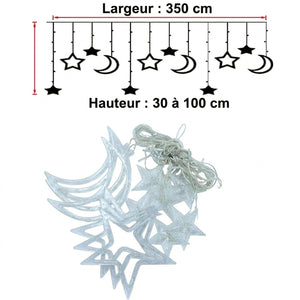 Schéma des dimensions de la guirlande rideau LED : Largeur 350 cm, Hauteur 30 à 100 cm