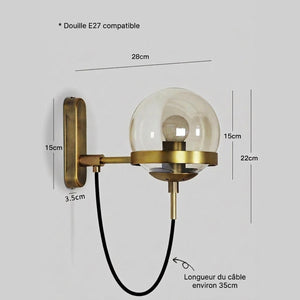Schéma des dimensions de l'applique murale boule de verre en centimètres