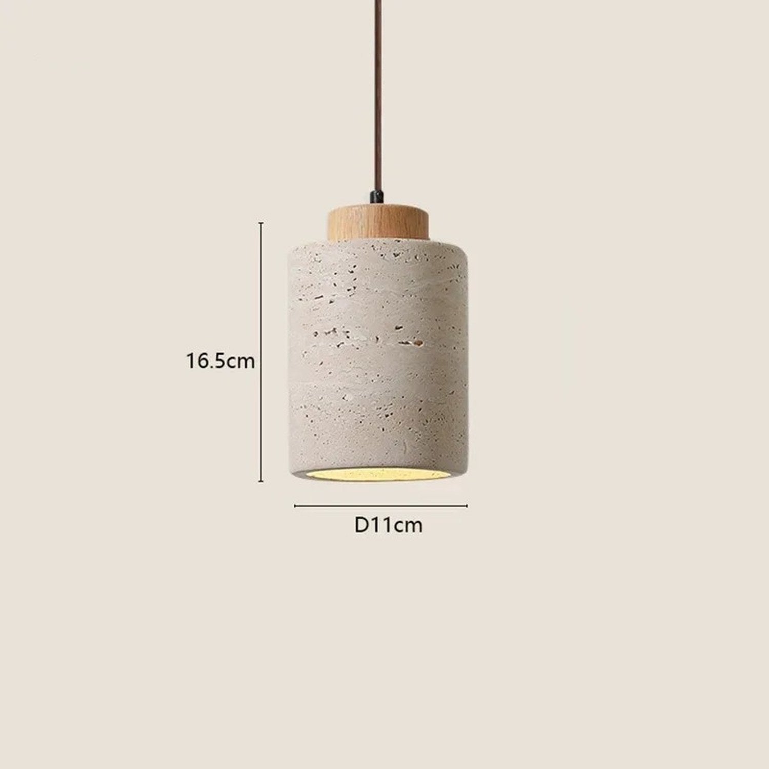 Schéma dimensions taille S suspension travertin H16.5cm Ø11cm
