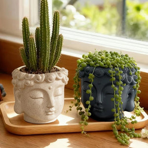Tableau de présentation du pot de fleurs tête de bouddha en résine