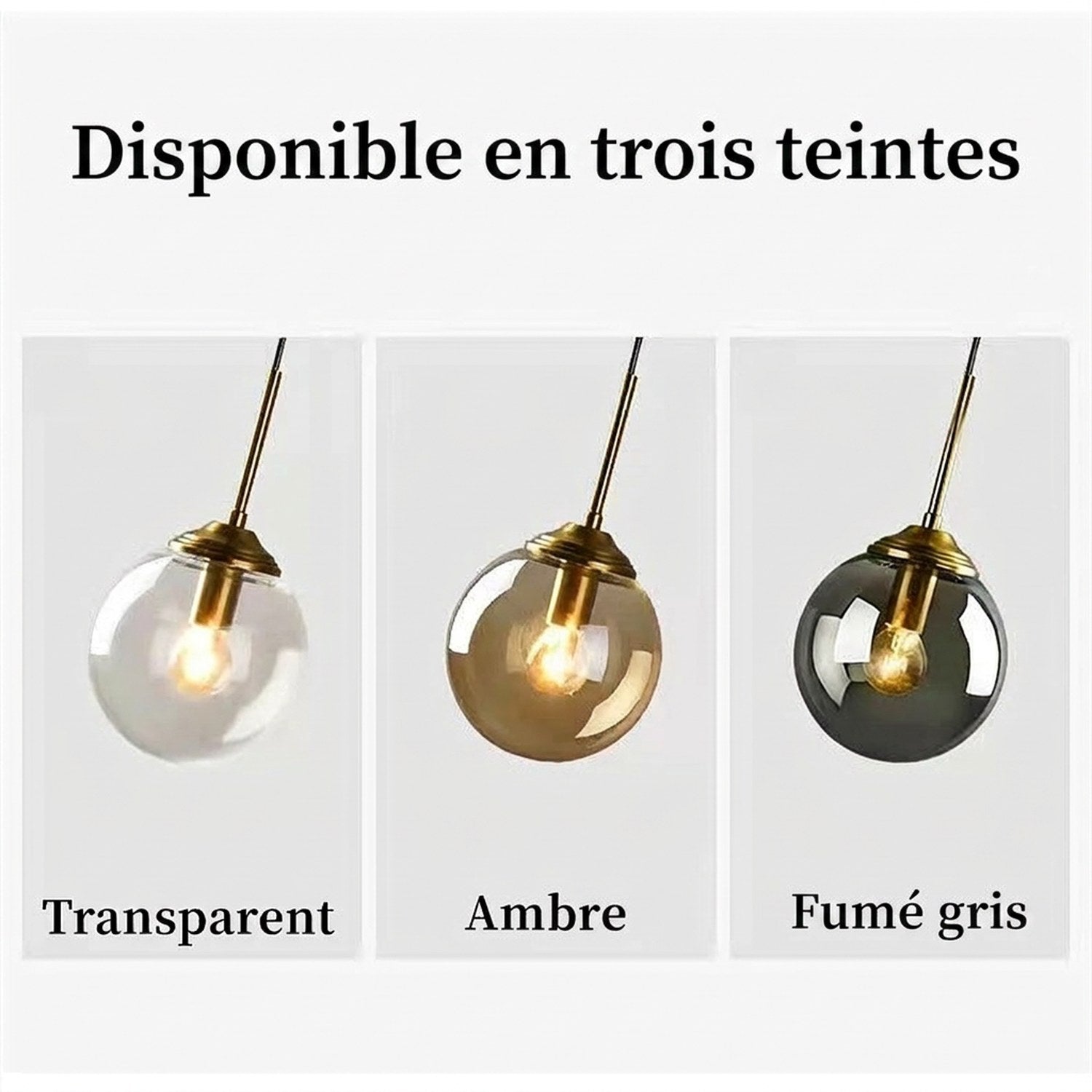Suspension globe disponible en trois teintes transparent ambre fume gris