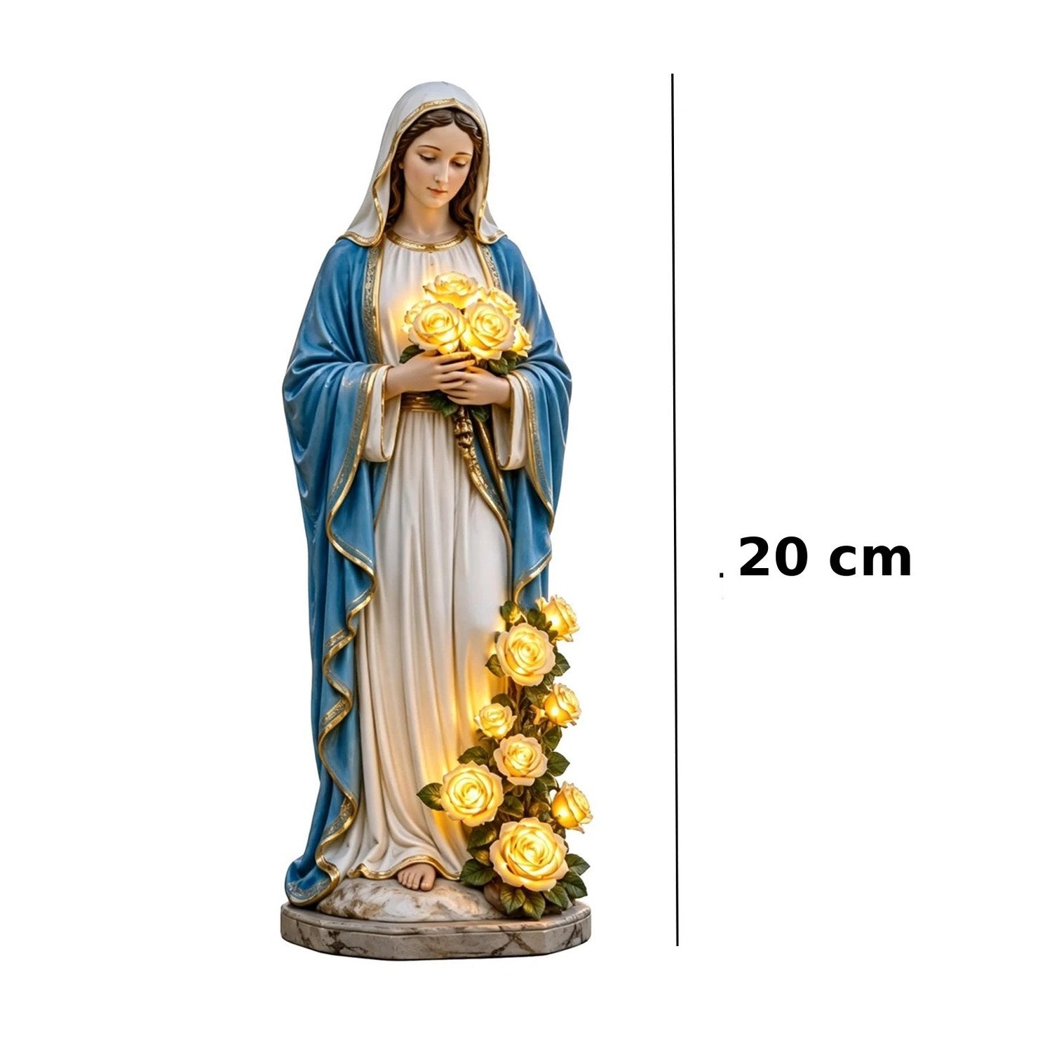 Schéma de dimensions de la statue Vierge Marie 20 cm avec indication de hauteur