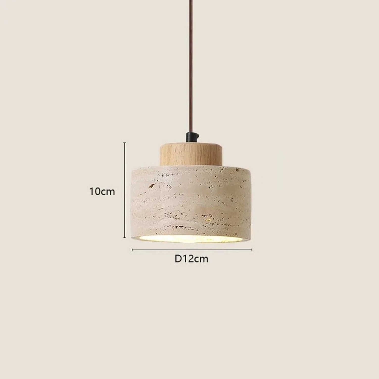 Schéma dimensions taille L suspension travertin H10cm Ø12cm