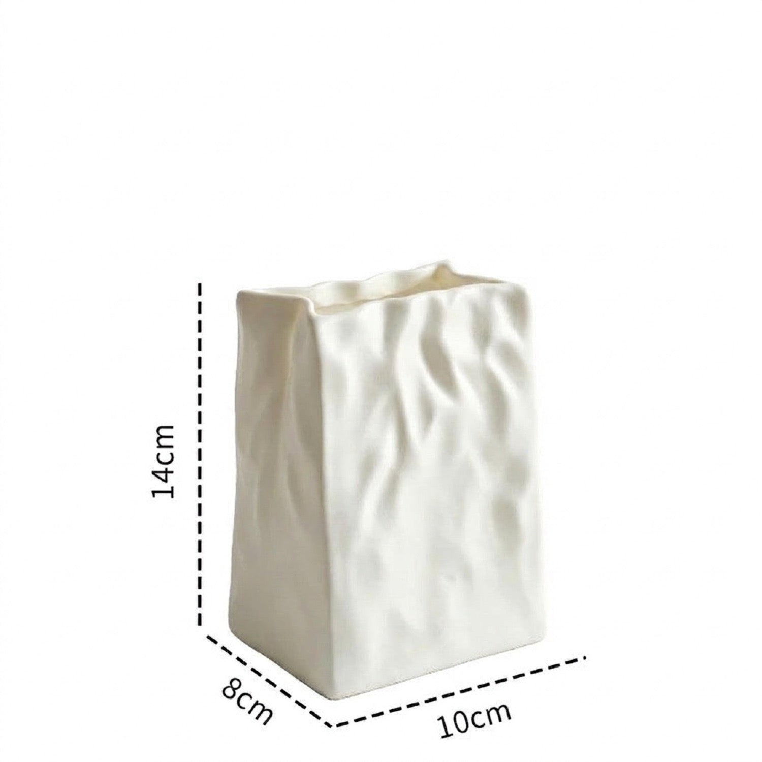 Dimensions du vase résine froissée : 14 cm hauteur, 10 cm largeur, 8 cm profondeur