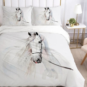 Parure de lit cheval motif Aquarelle blanche