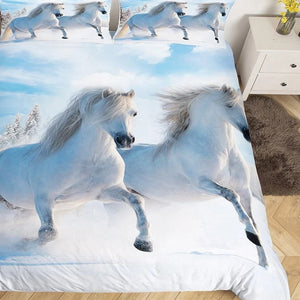 Parure de lit cheval motif Chevaux dans la neige
