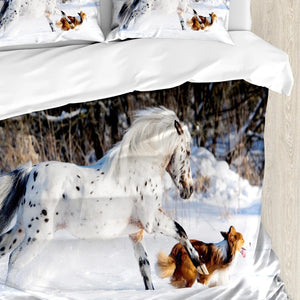 Parure de lit cheval motif Cheval tacheté et chien