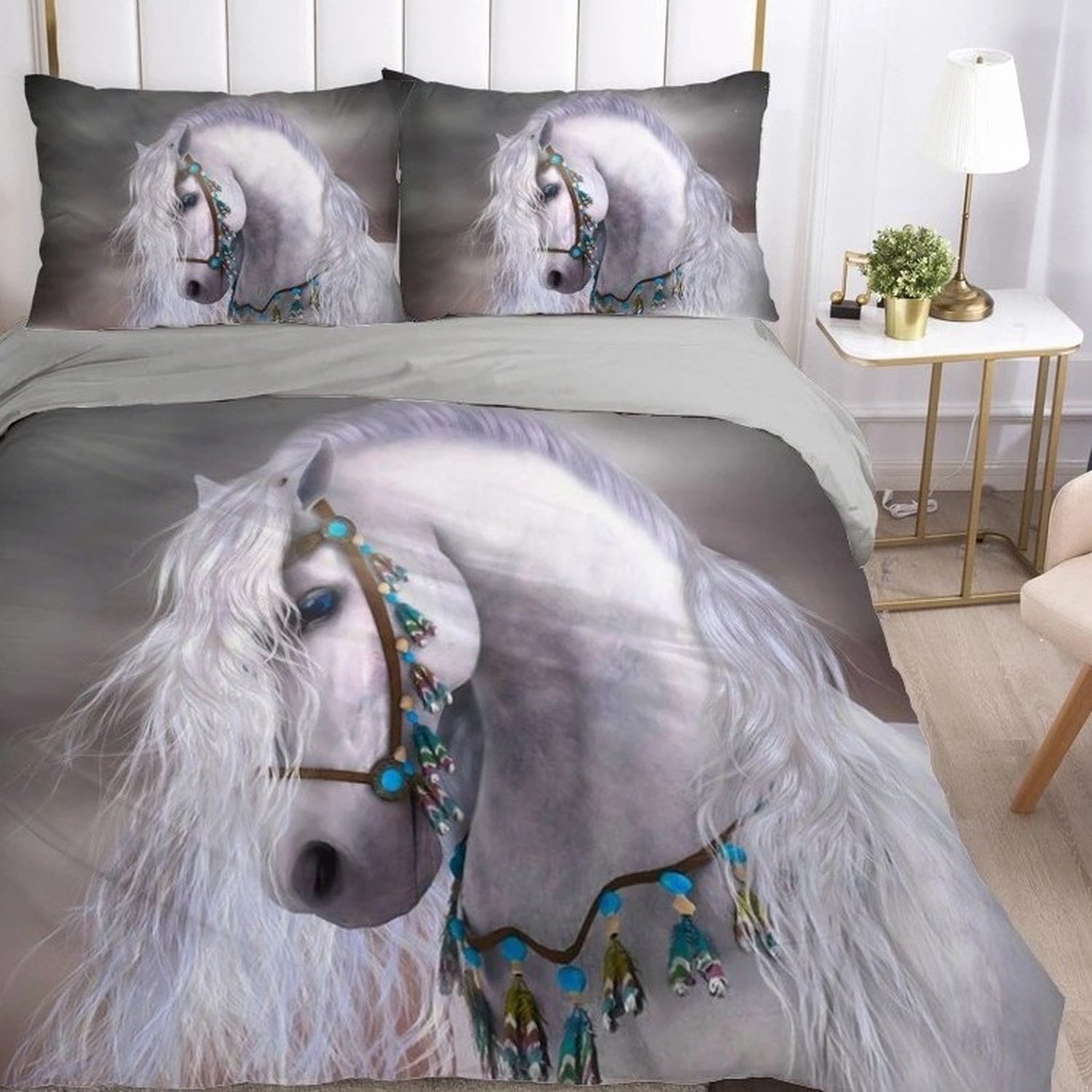 Parure de lit cheval motif Portrait bohème