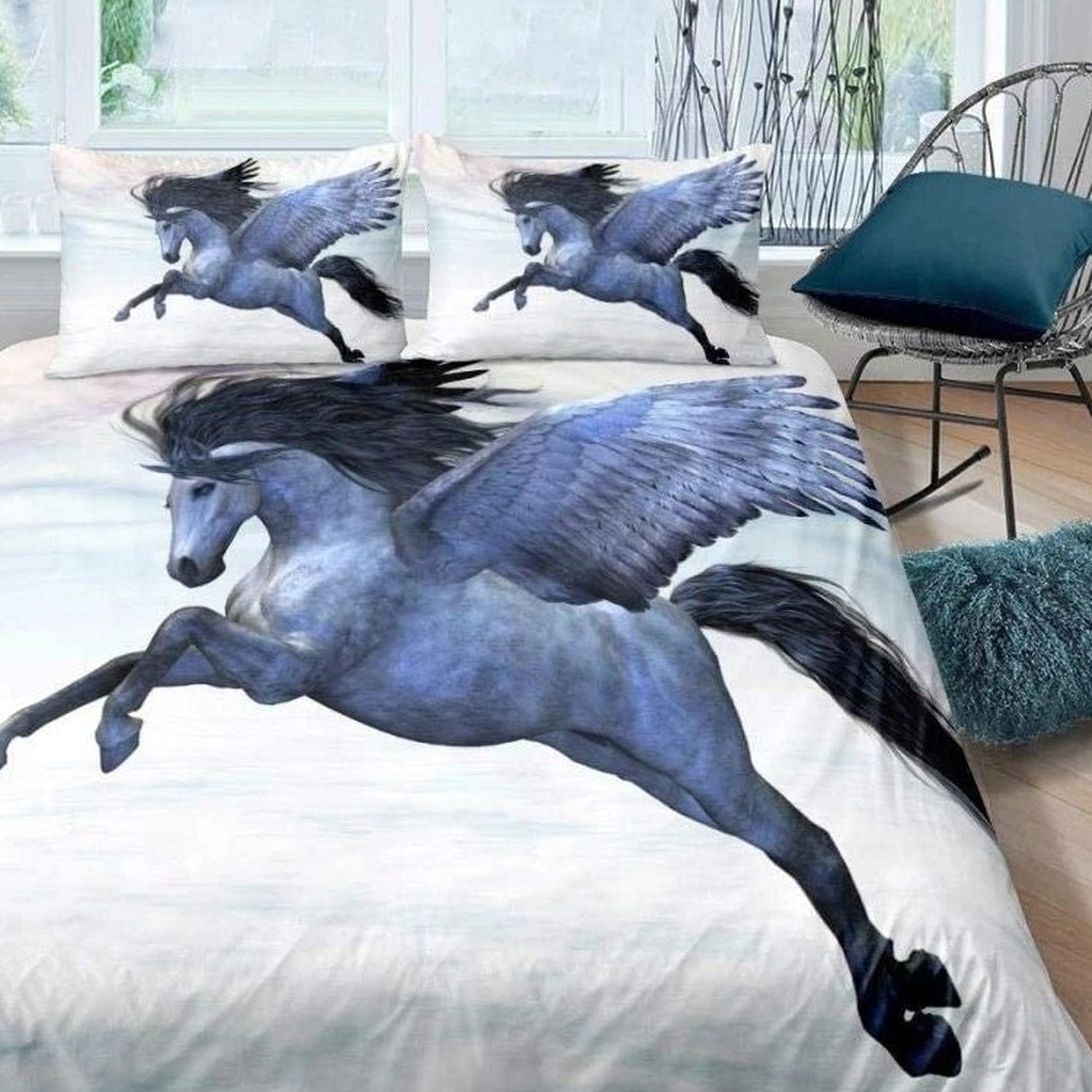 Parure de lit cheval motif Pégase ailé