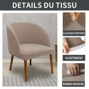 Détails du tissu élastique renforcé, ajustement et bande mousse de la housse de chaise