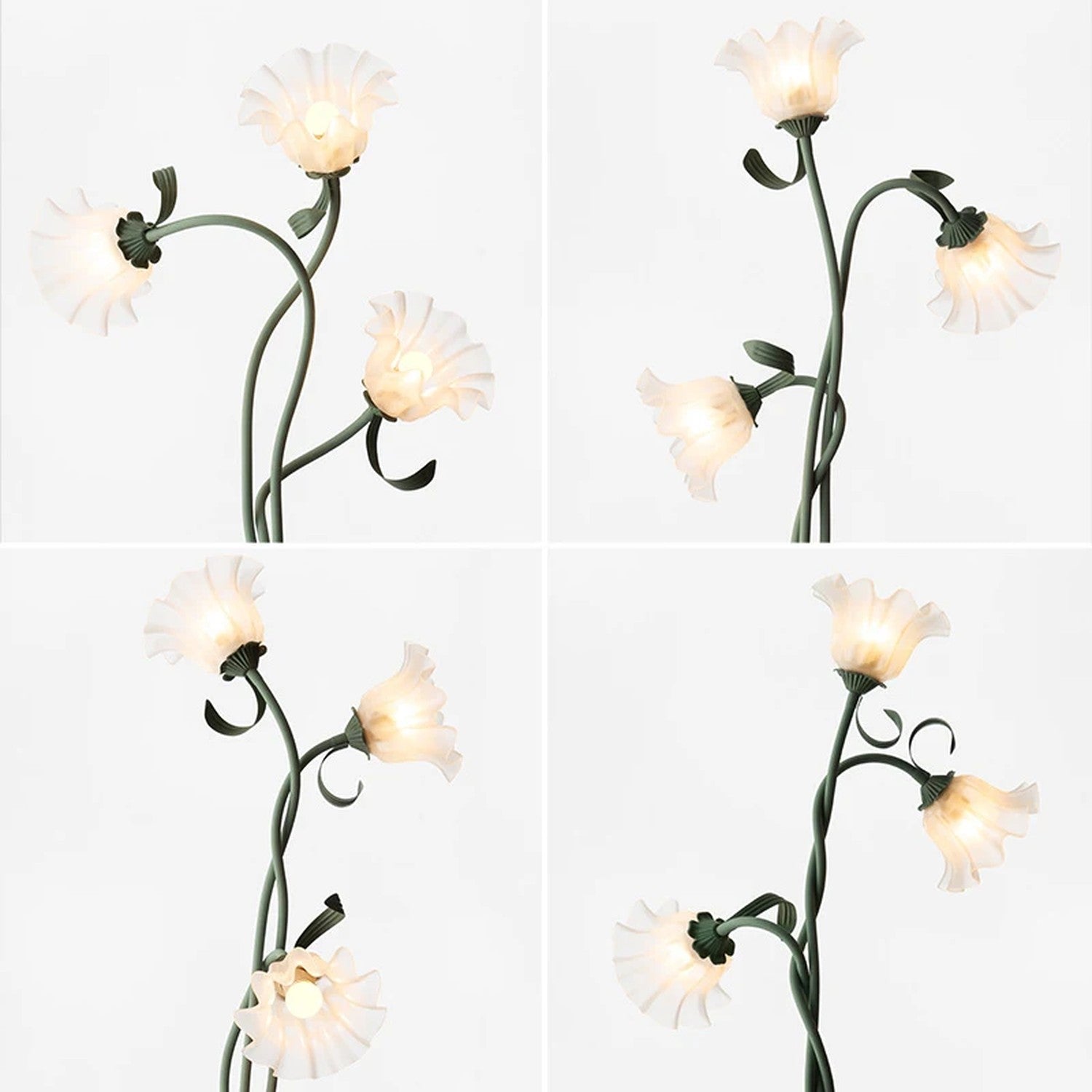 Lampadaire à fleurs style vintage 3 têtes vue de face sur fond blanc