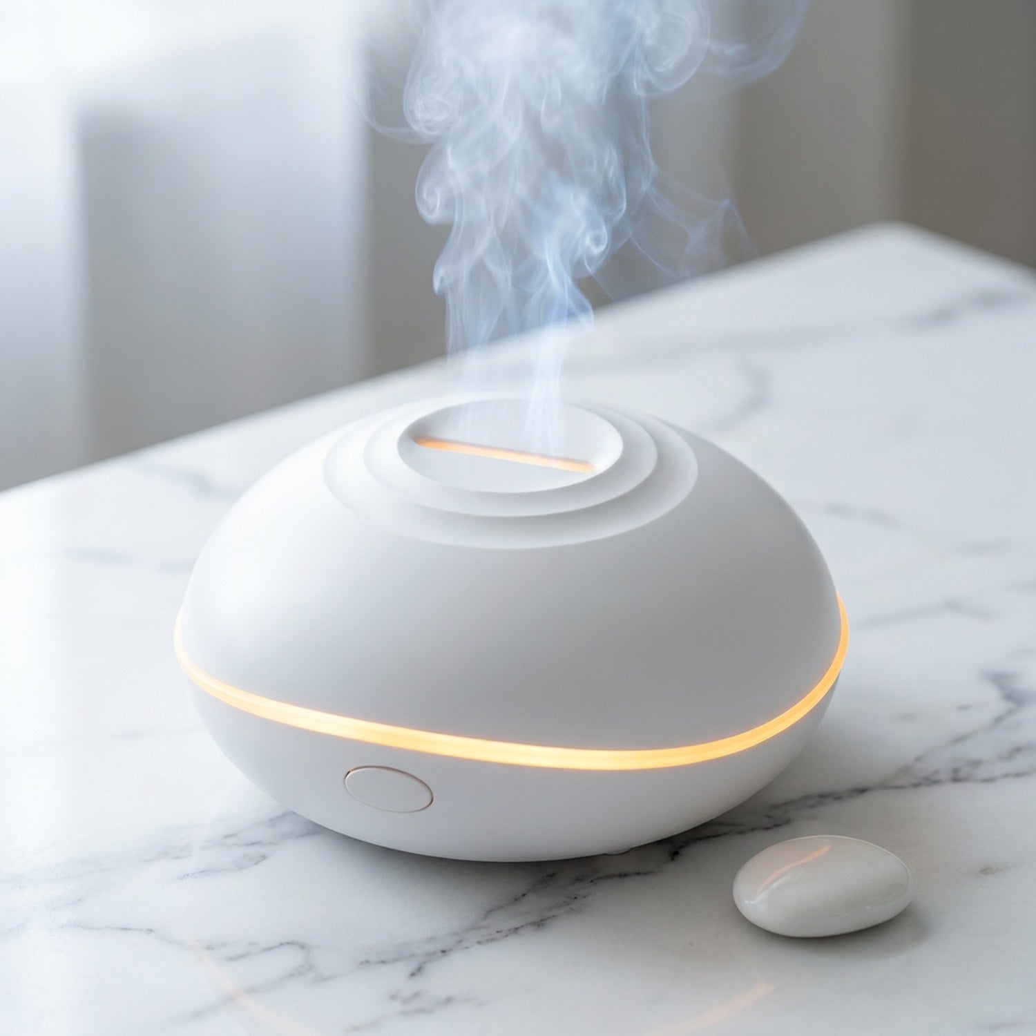 Diffuseur d'arôme ultrasonique effet flamme couleur blanc avec anneau concentrique