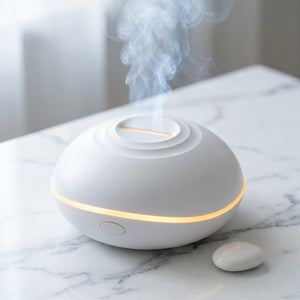 Diffuseur d'arôme ultrasonique effet flamme couleur blanc avec anneau concentrique