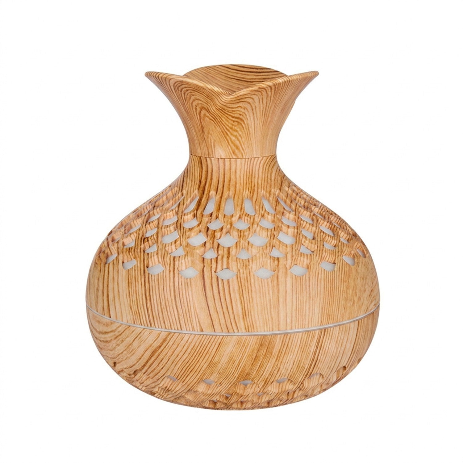 Diffuseur vase bois ajouré grain de bois clair - fond blanc