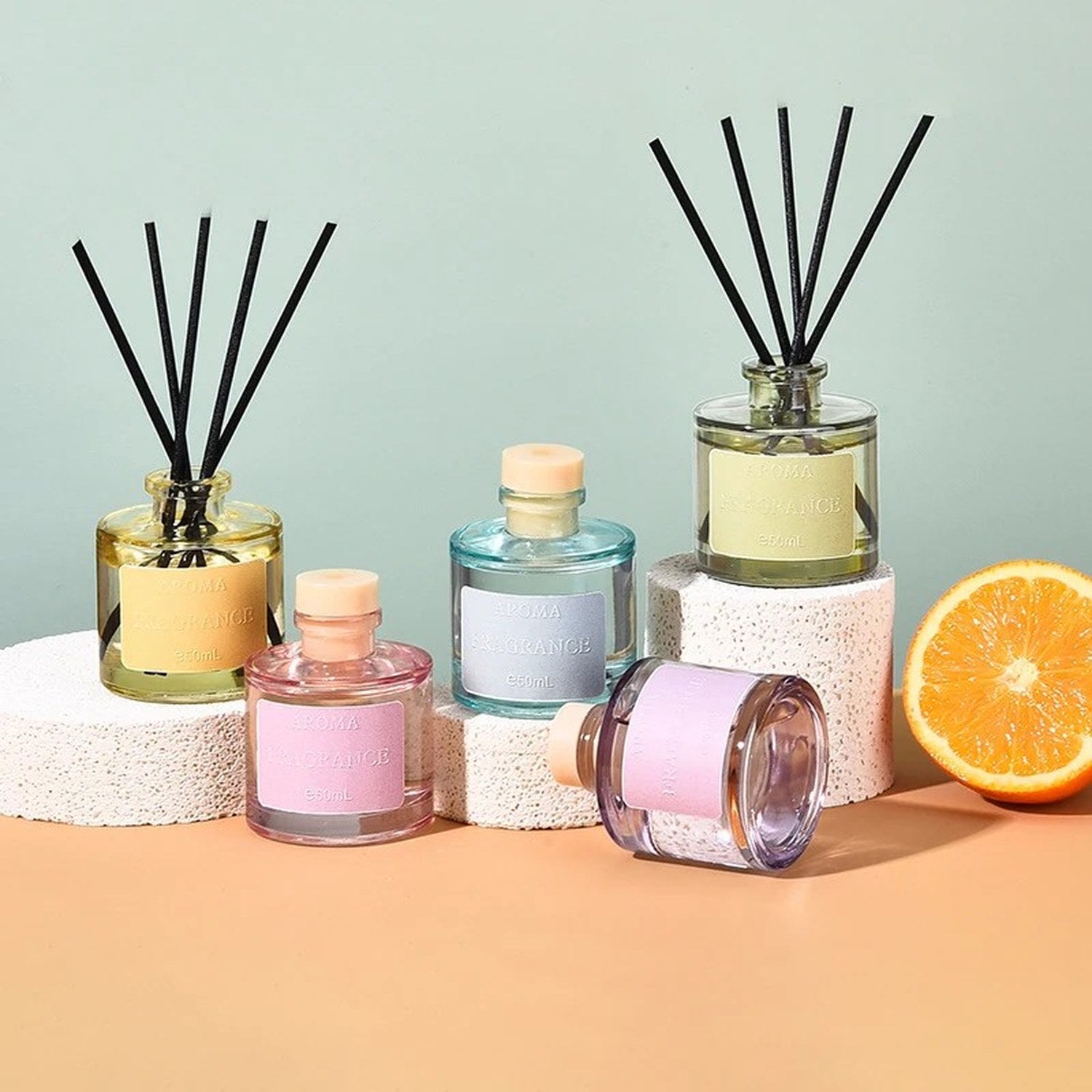 Diffuseurs à bâtonnets aromatiques 50 ml en plusieurs couleurs pastels