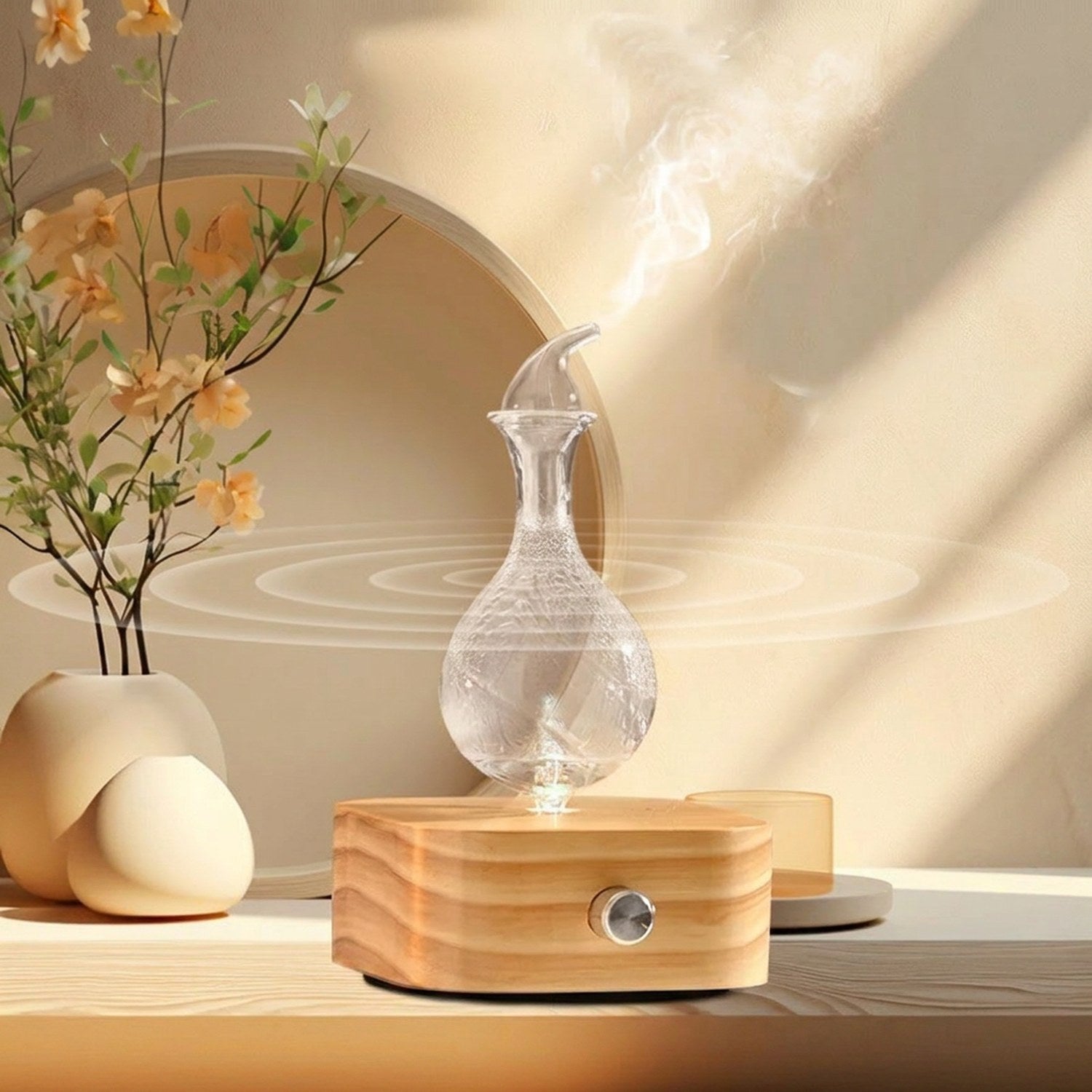 Diffuseur nébuliseur d'aromathérapie en bois naturel et verre