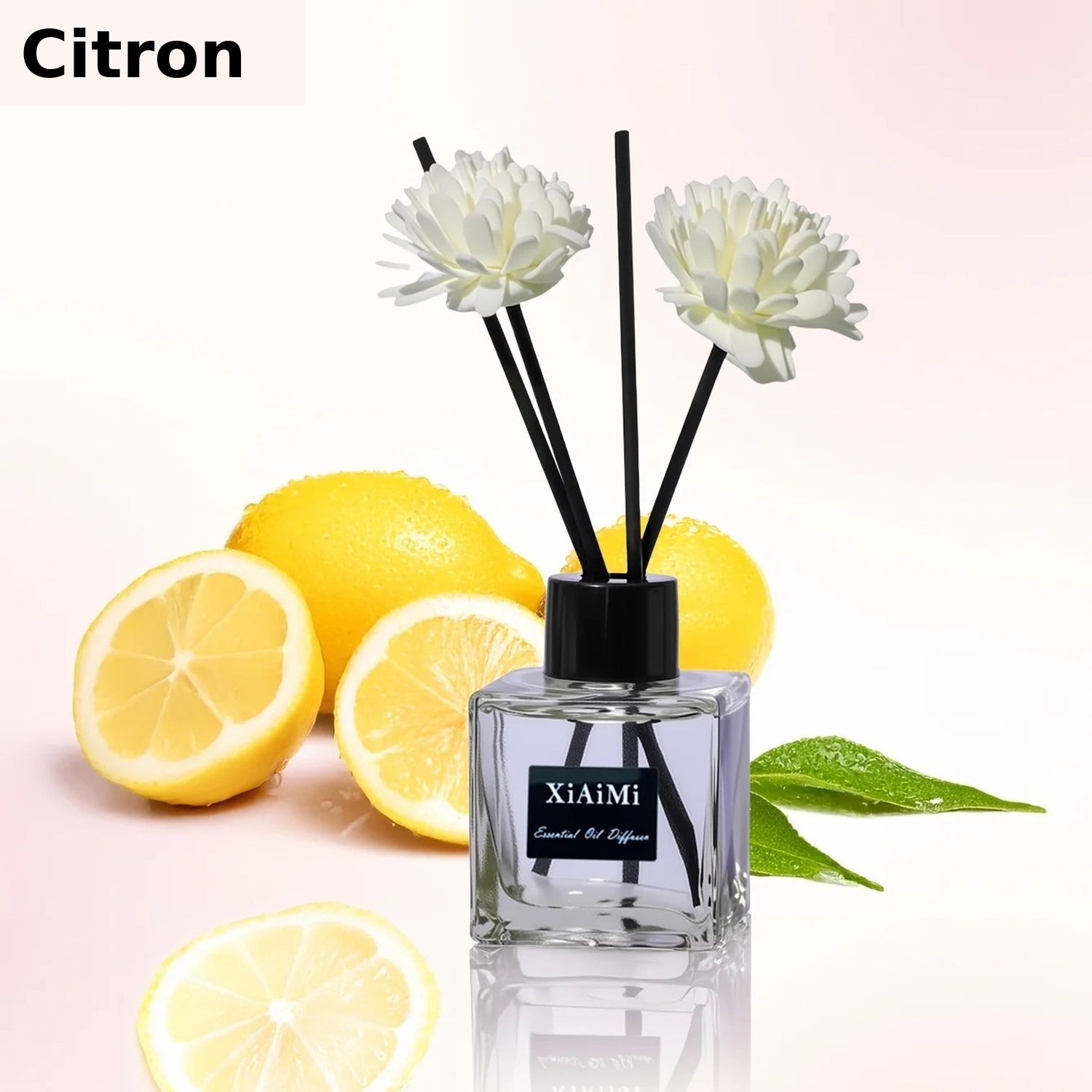 Diffuseur de parfum fragrance Citron avec bâtonnets roseau et décoration citron