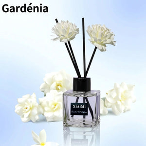 Diffuseur de parfum fragrance Gardénia avec bâtonnets roseau et fleurs gardénia blanches