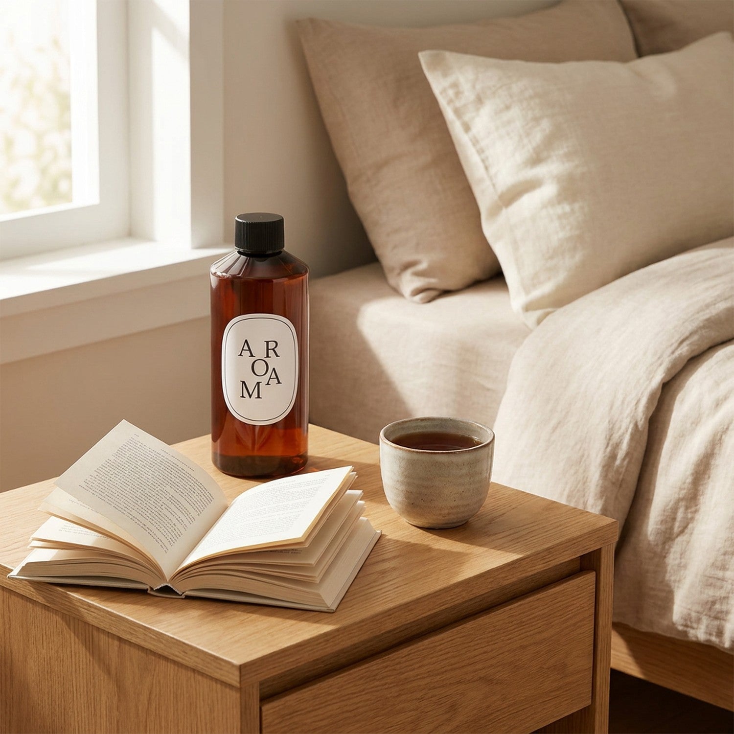 Recharge 200 ml pour diffuseur à bâtonnets sur table de nuit avec ambiance cosy