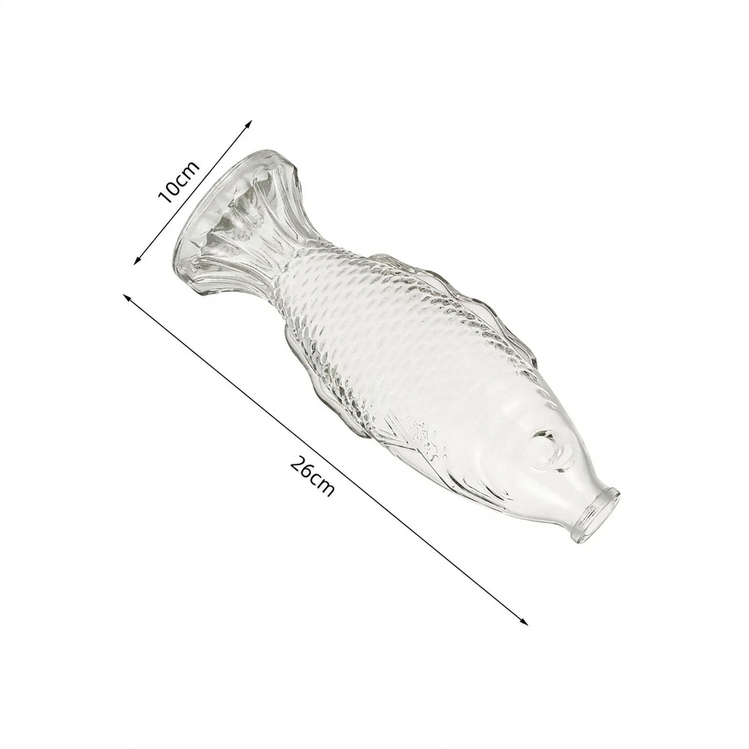 Dimensions vase poisson en verre : 26 cm hauteur, 10 cm largeur base