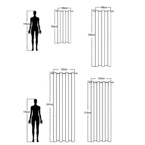 Dimensions en cm du rideau occultant pour les tailles 100x130 100x250 et 132x213