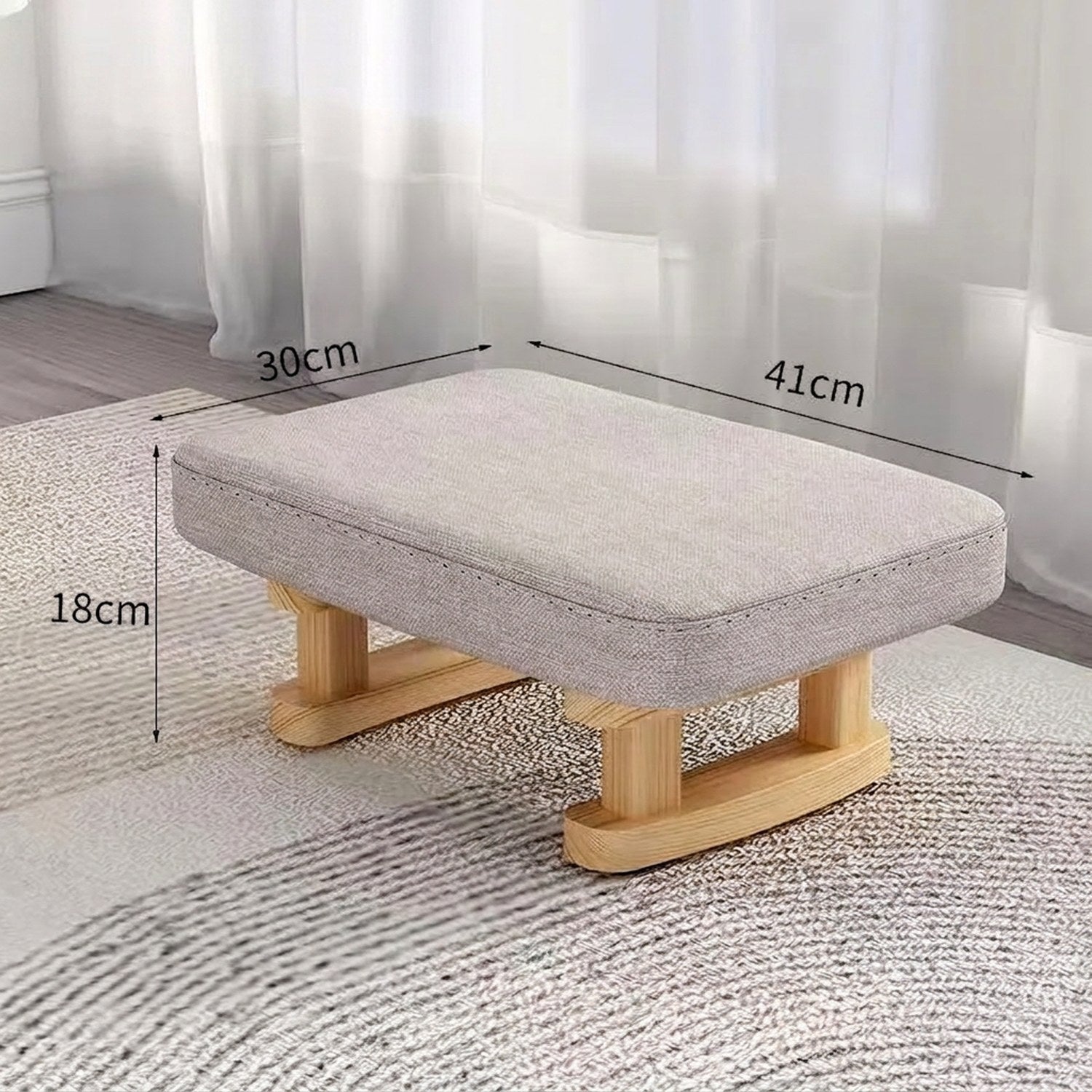Dimensions du tabouret rembourré en centimètres, 41 x 30 x 18 cm