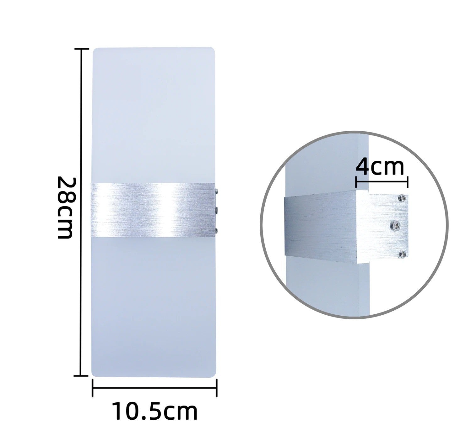 Dimensions de l'applique murale 28 cm sur 10,5 cm et 4 cm de profondeur