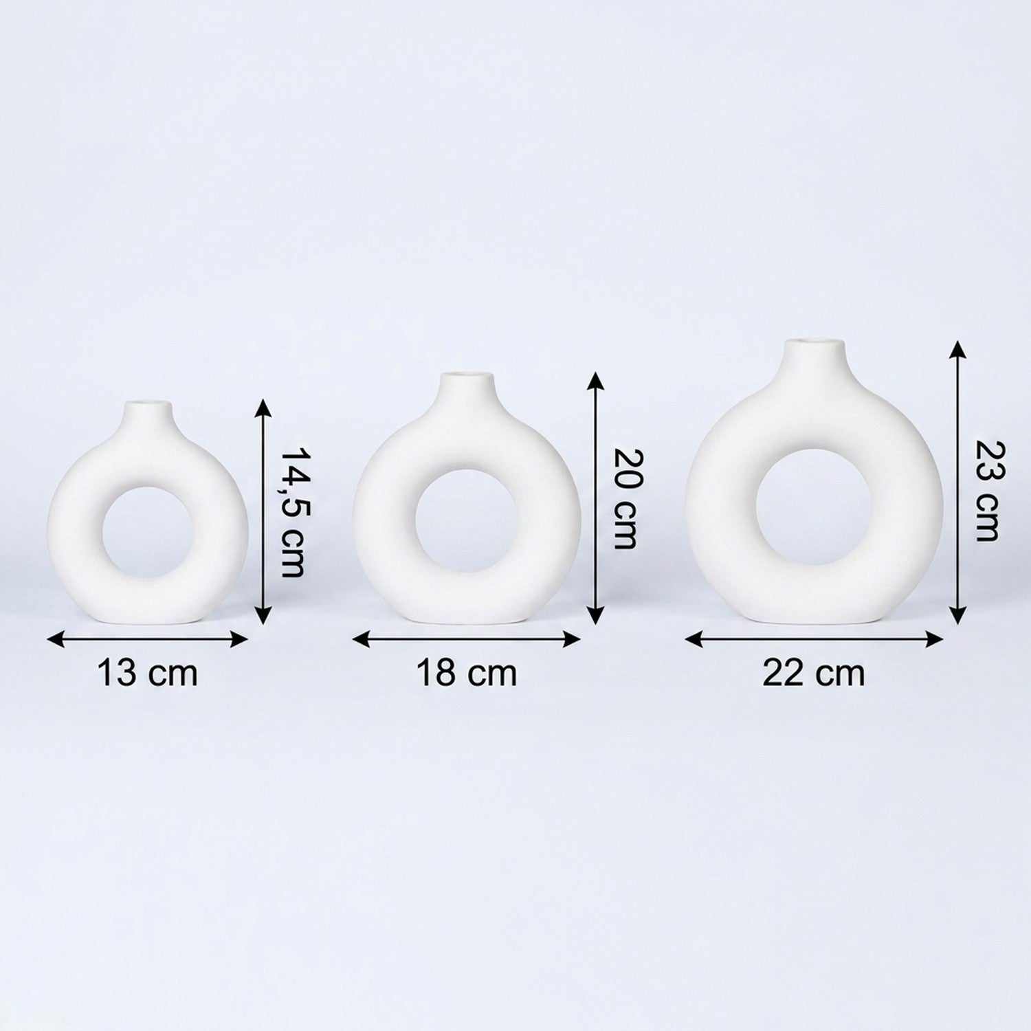 Dimensions des vases anneau en centimètres pour les tailles S M et L