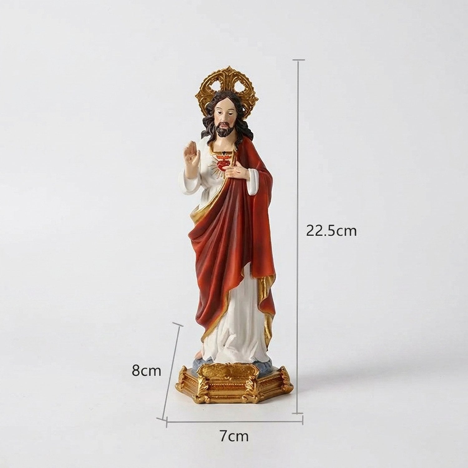 Dimensions de la statue du Sacré-Cœur de Jésus hauteur 22,5 cm largeur 7 cm profondeur 8 cm