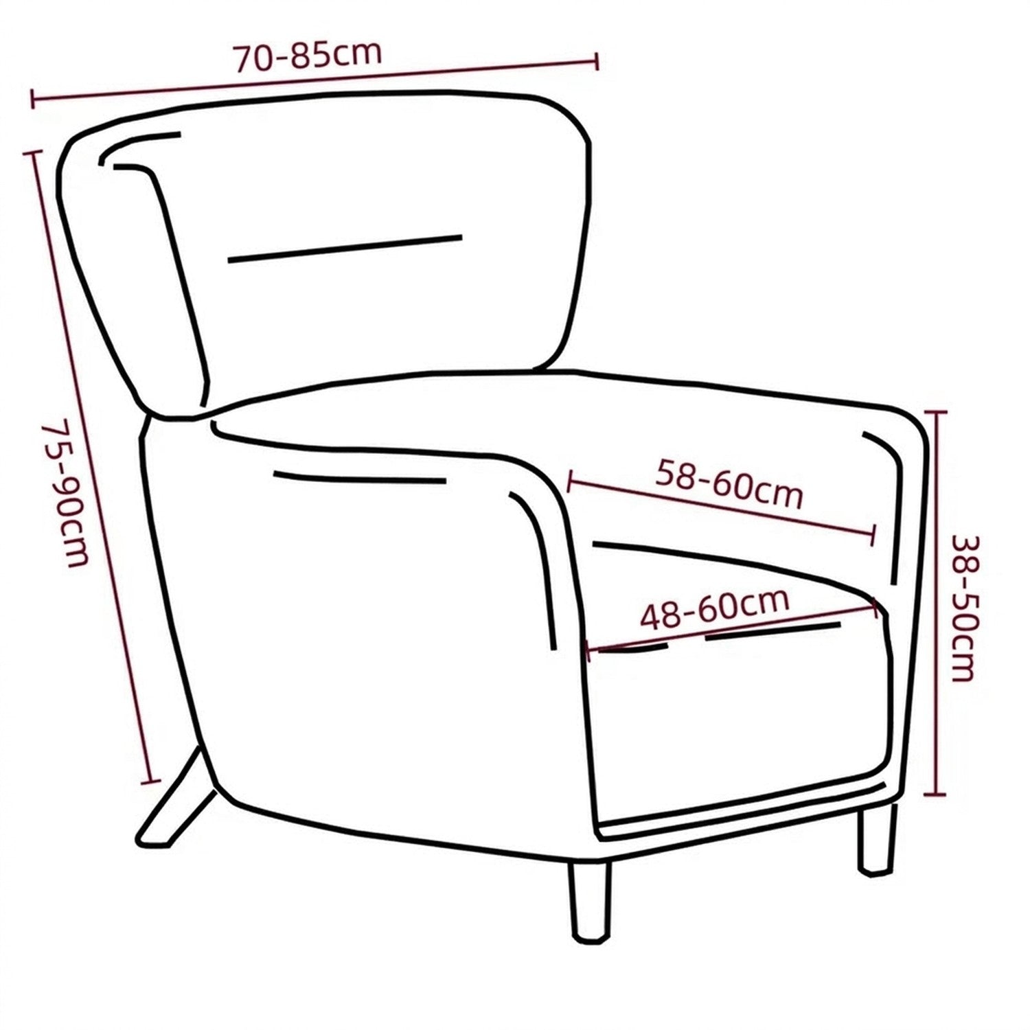 Dimensions de la housse de fauteuil à oreilles en centimètres