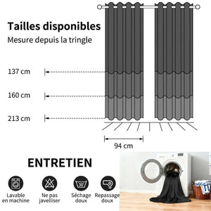 Schéma des tailles disponibles du rideau occultant en centimètres