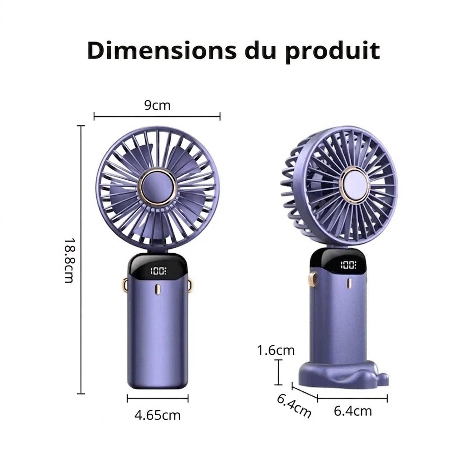 Dimensions du mini ventilateur portable en cm