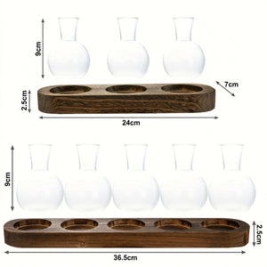 Dimensions des vases 9 cm et des plateaux 24 cm pour 3 vases et 36,5 cm pour 5 vases