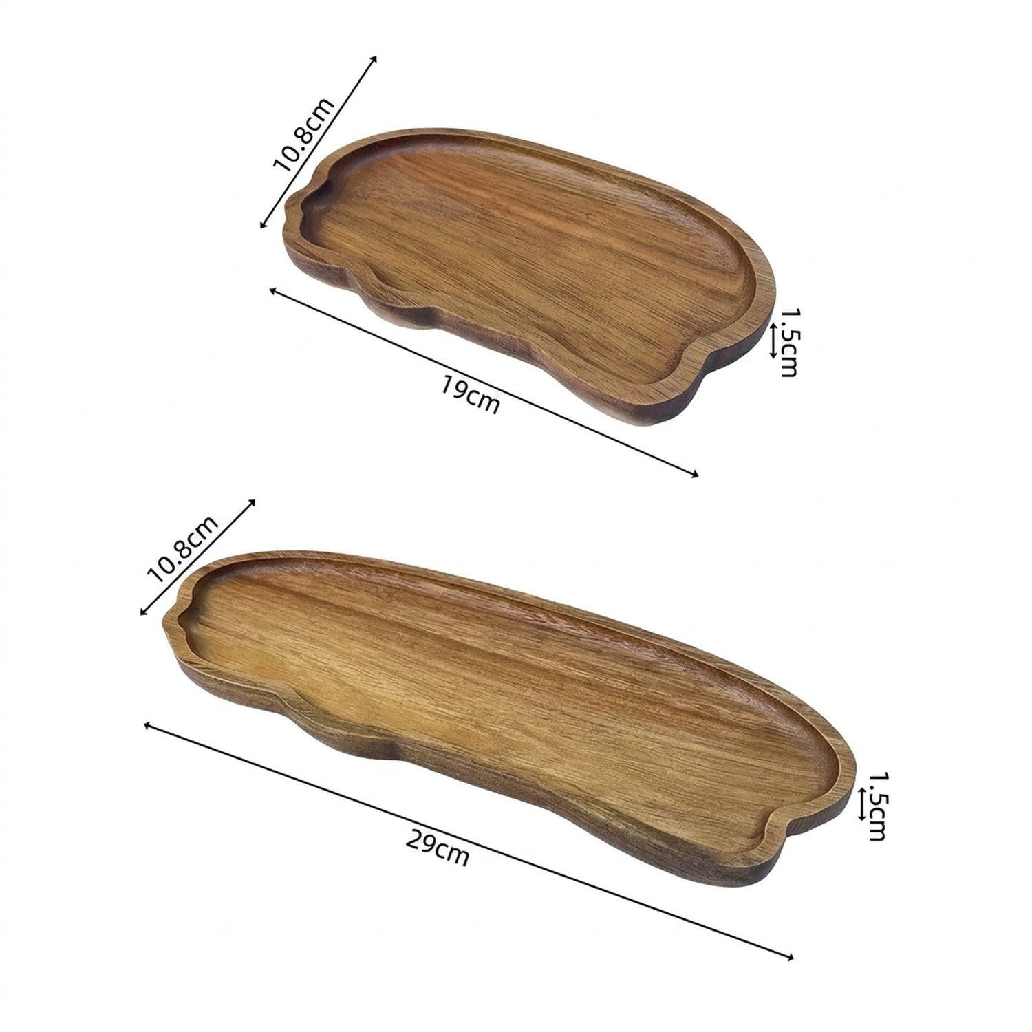 Dimensions des plateaux en bois petit format 19 cm et grand format 29 cm