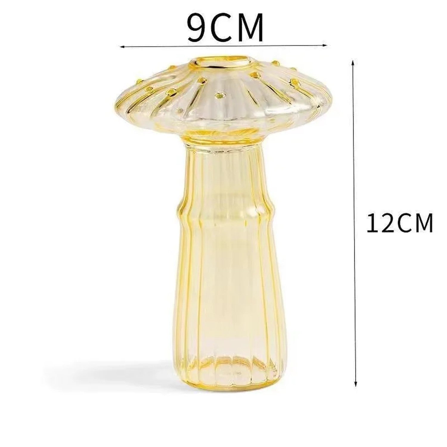 Dimensions du vase champignon en verre 9 cm de largeur et 12 cm de hauteur