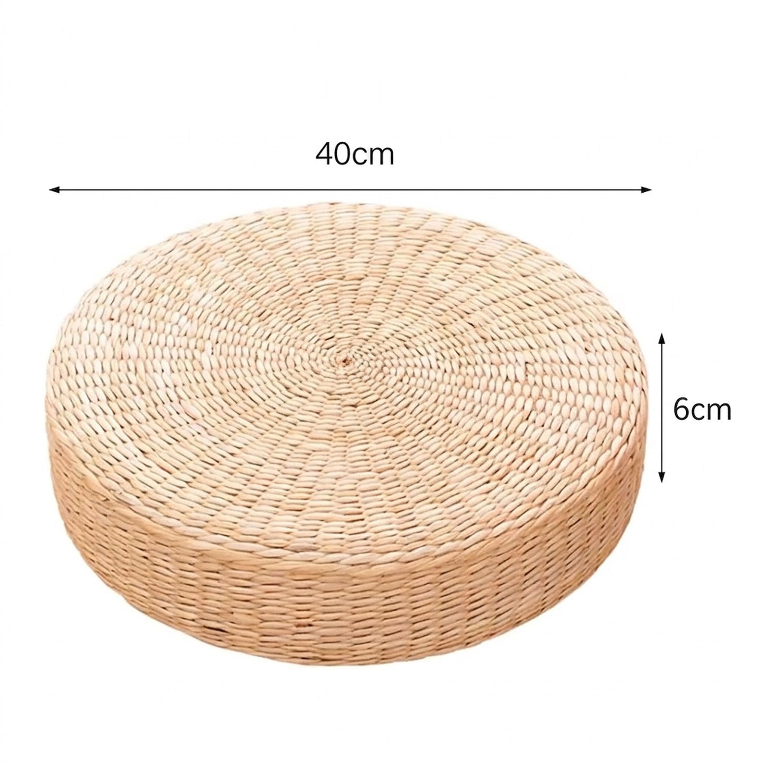 Dimensions du pouf rond en paille 40 cm de diamètre et 6 cm d'épaisseur