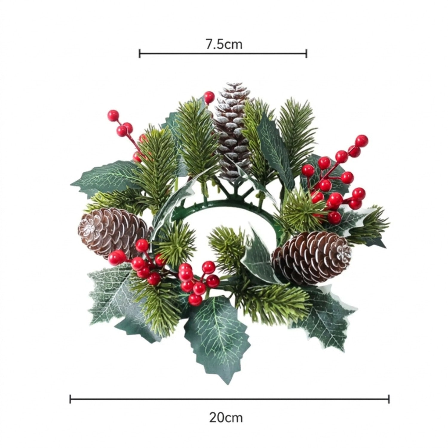 Dimensions de la couronne de Noël diamètre intérieur 7,5 cm et extérieur 20 cm